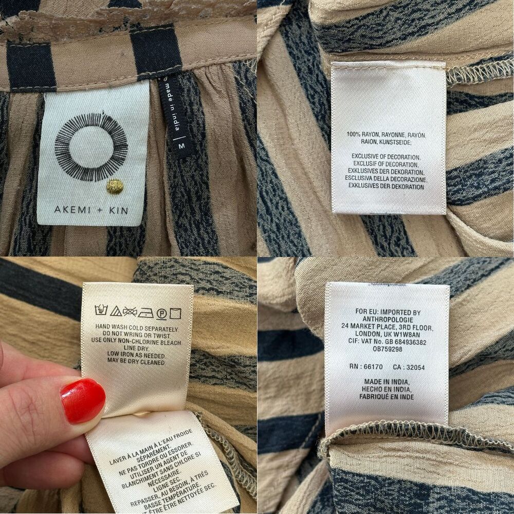 Anthropologie Akemi + Kin Manuela Blouse Womens M Black Tan Stripe Embroidered - Picture 14 of 14